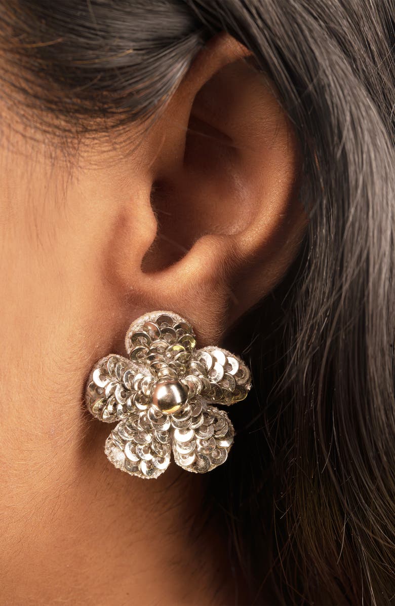 Deepa Gurnani Kioko Sequin Flower Statement Earrings, Alternate, color, Silver
