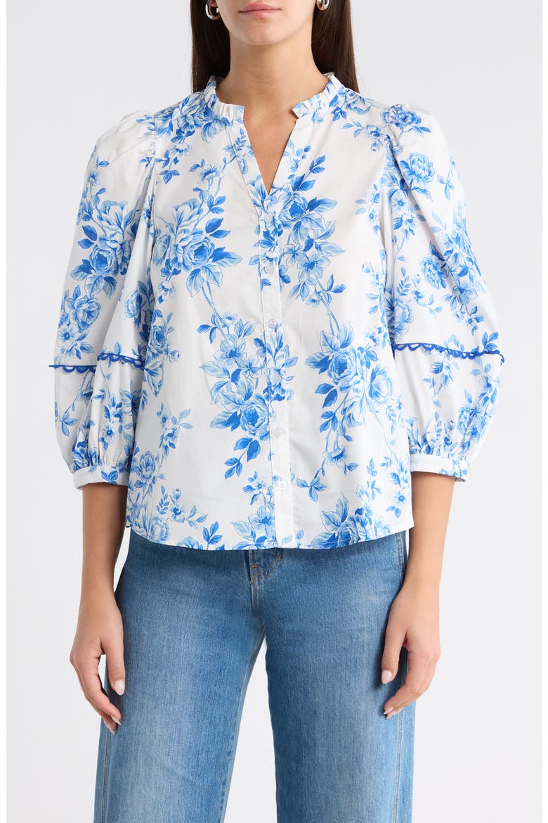 Juba Floral Print Top, Main, color, WHITE BLUE