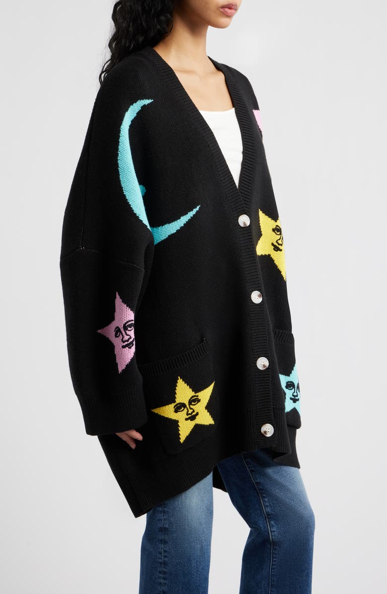 Dressed in Lala All Knowing Cotton Blend Cardigan, Alternate, color, Black