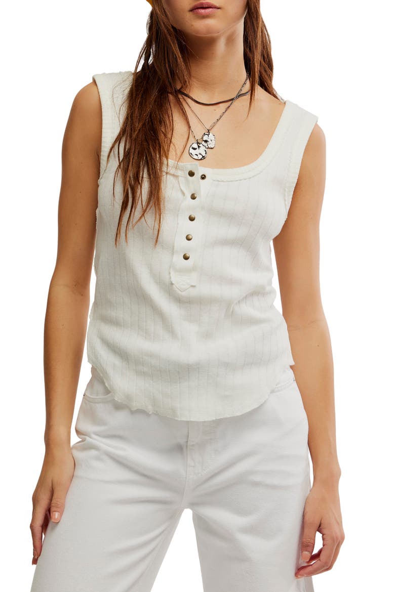 Bryson Cotton Rib Henley Tank, Main, color, WHITE