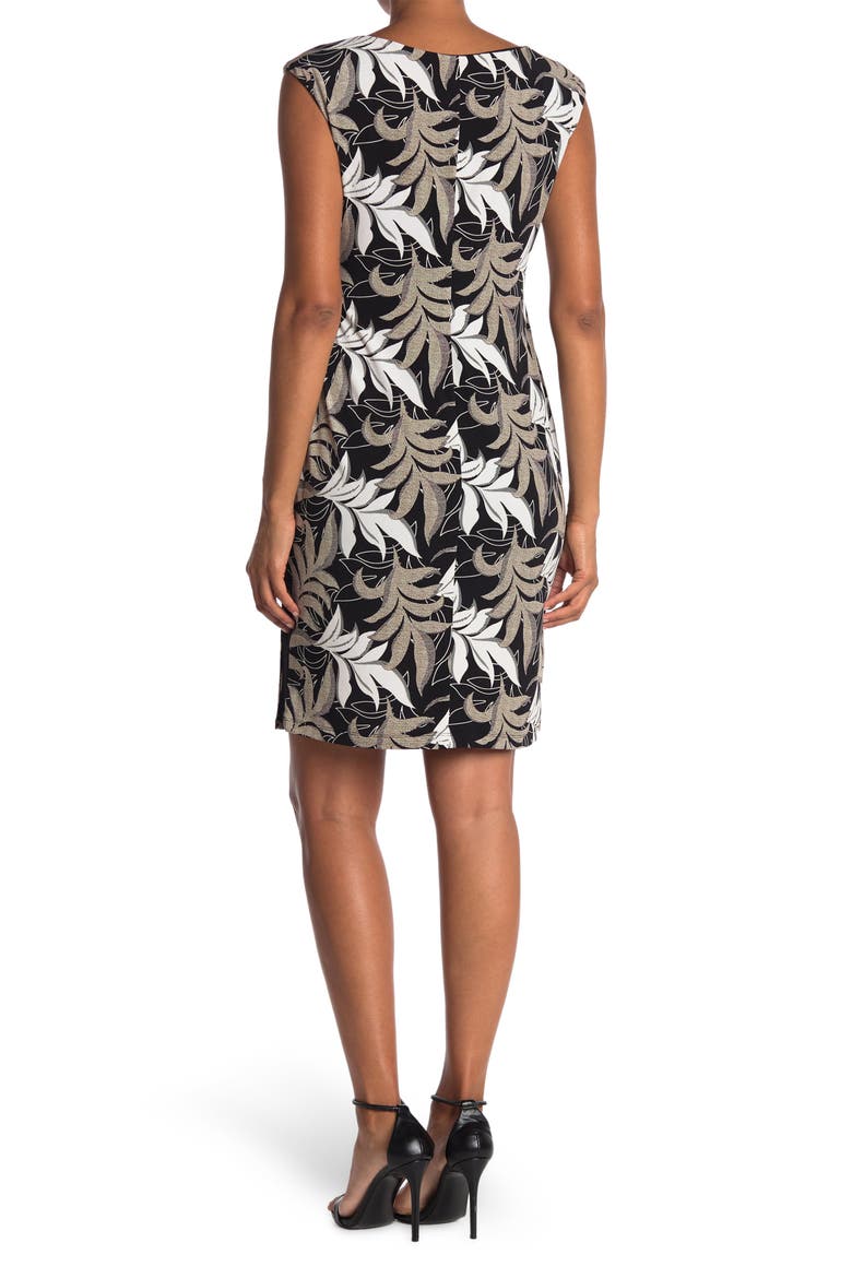 Leaf Print Boatneck Dress, Alternate, color, BLACK