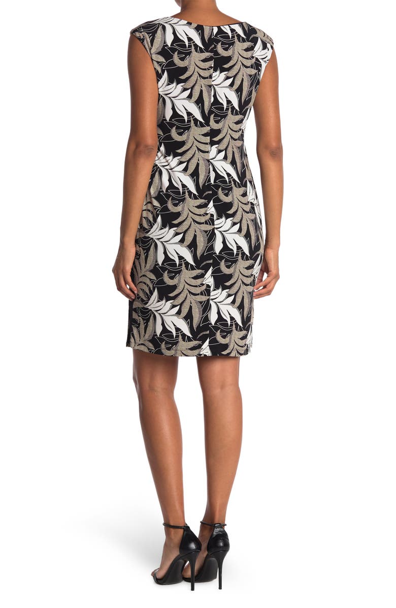 Connected Apparel Leaf Print Boatneck Dress, Alternate, color,