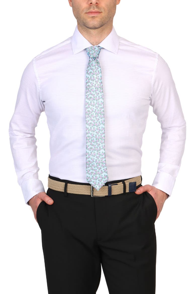Trim Fit Textured Check Non-Iron Stretch Dress Shirt, Alternate, color, WHITE