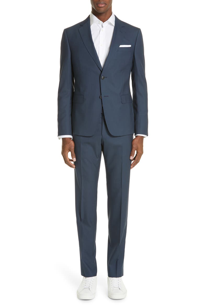 Trim Fit Solid Wool Travel Suit, Main, color, BRIGHT BLUE