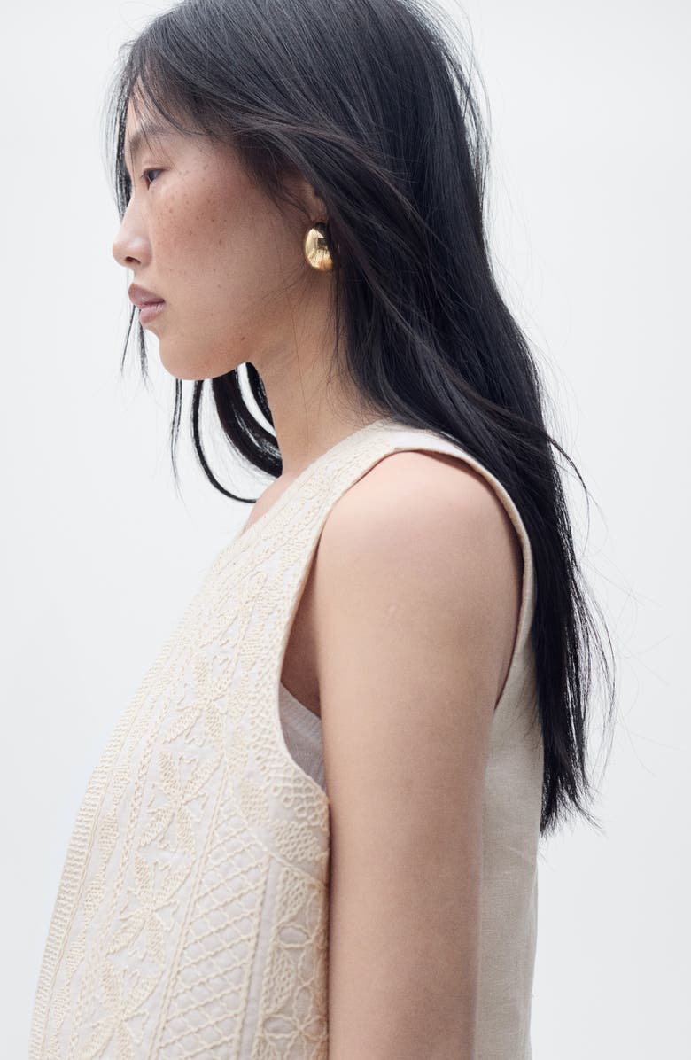 MANGO Embroidered Linen Vest, Alternate, color, Ecru