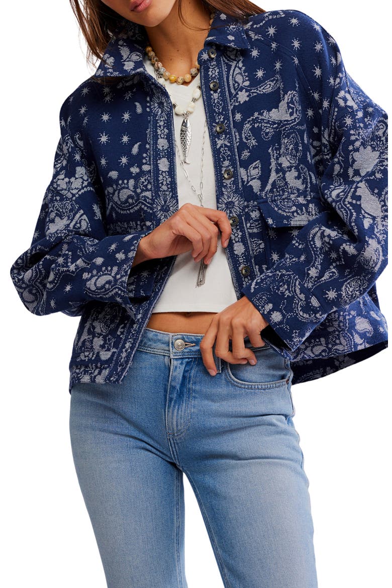 Bandana Jacquard Shirt Jacket, Main, color, INDIGO COMBO