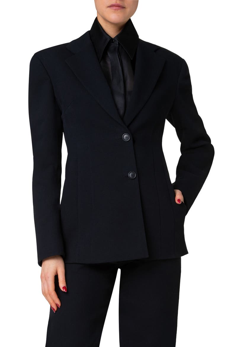 Walker Fitted Cotton Double Face Blazer, Main, color, BLACK