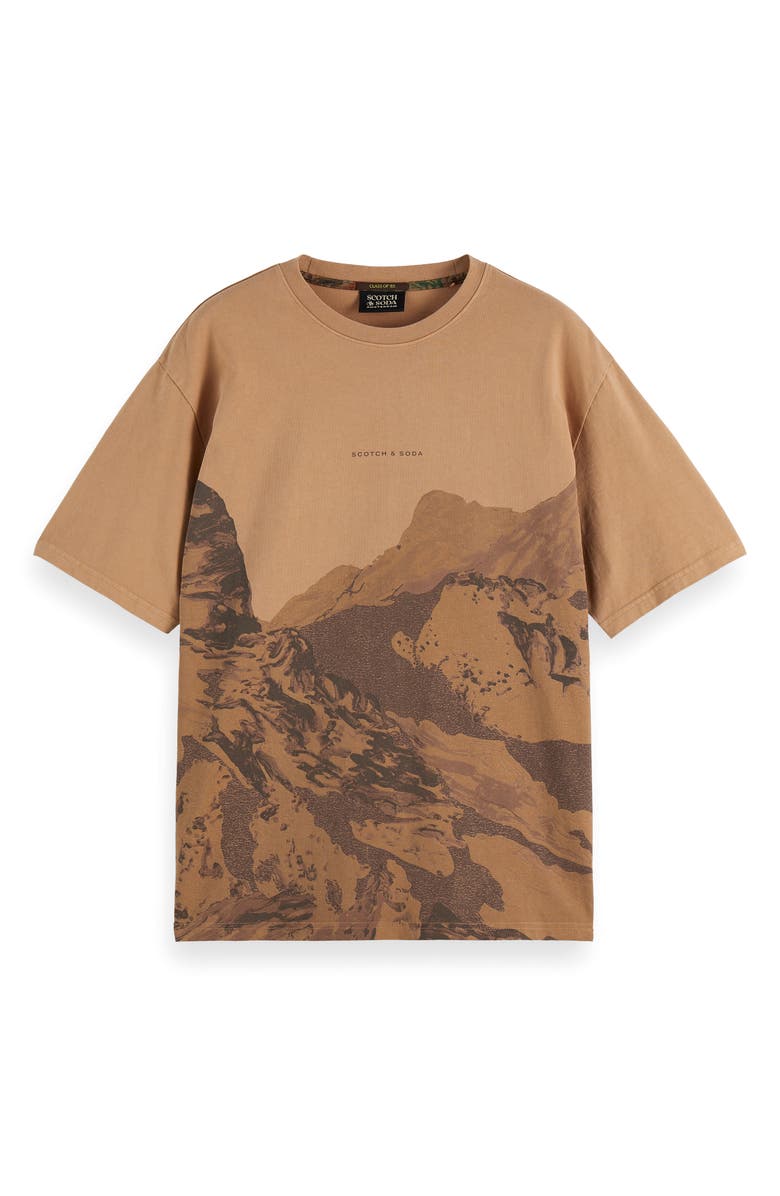 Scotch & Soda Loose Fit Mountain Print Overdye Cotton T-Shirt, Alternate, color, Tannin