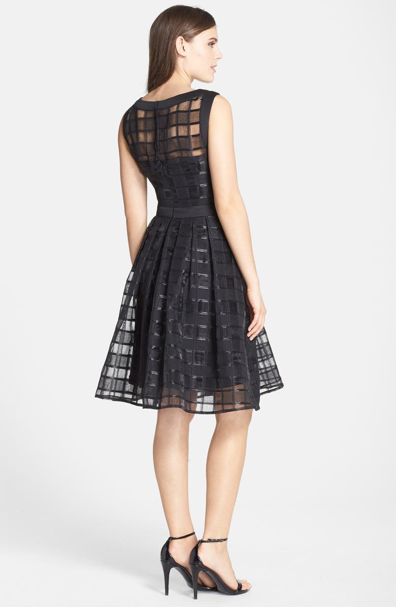 Ellen Tracy Windowpane Organza Fit & Flare Dress, Alternate, color,