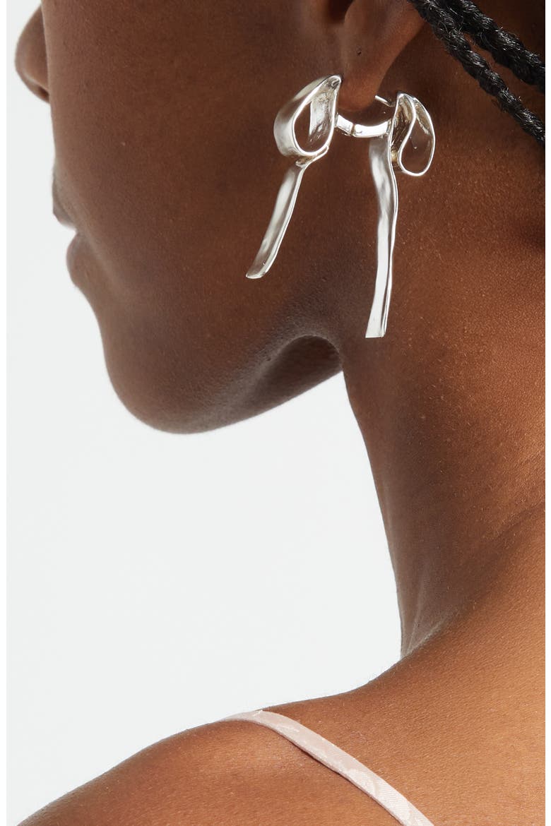 Big Bow Hoop Earrings, Alternate, color, SILVER
