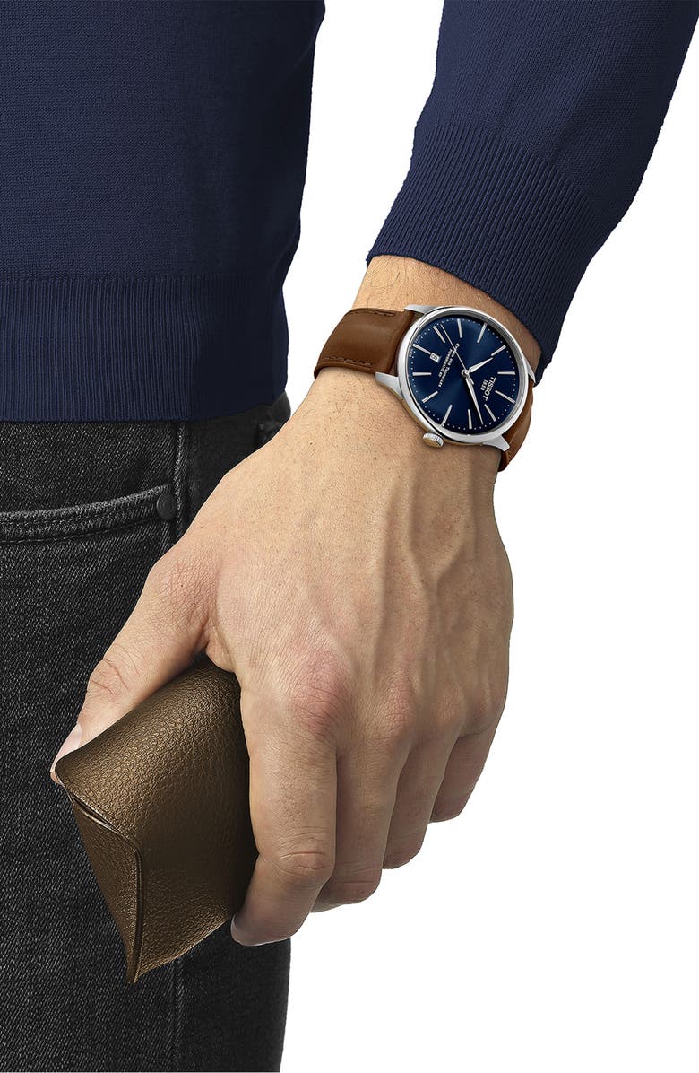 Tissot Chemin des Tourelles Powermatic 80 Leather Strap Watch, 42mm, Alternate, color, Brown