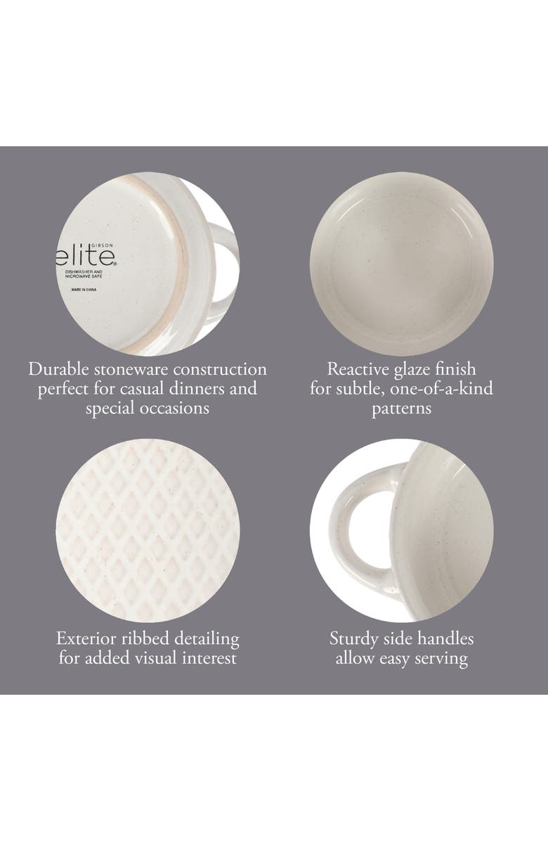 Gibson Elite Earlhart 2 Piece 6 Inch Ribbed Stoneware Soup Bowl Set with Handles, Alternate, color, White