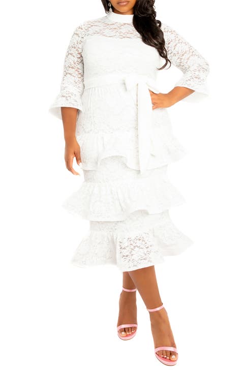 Tiered Lace Long Sleeve Maxi Dress (Plus)