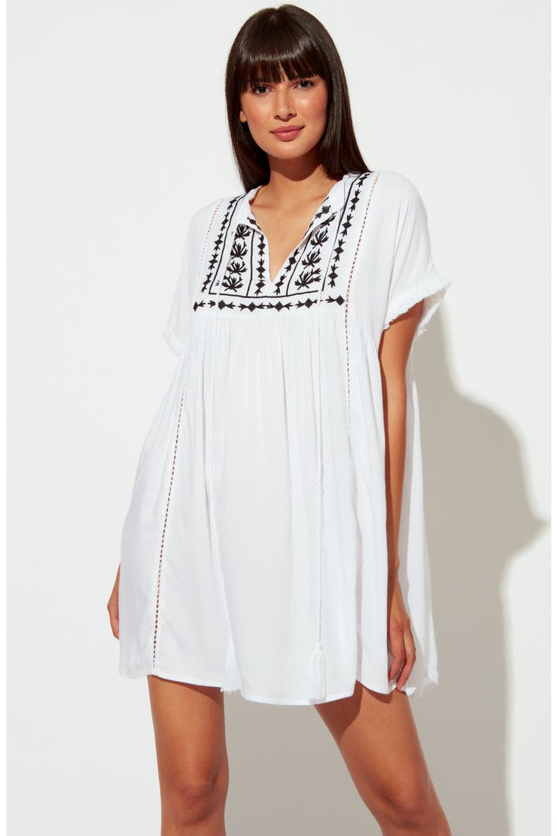 India Bazzar Cover-Up Caftan, Alternate, color, WHITE/ NAVY