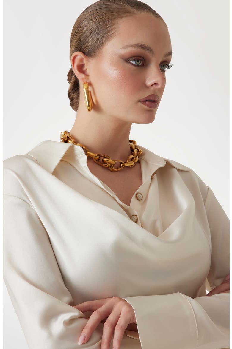 Linda Satin Polo Top, Alternate, color, IVORY