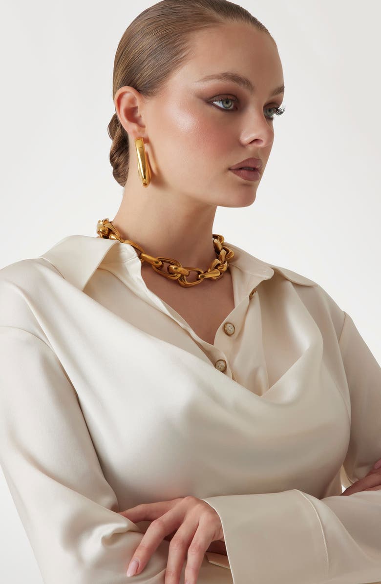 Marciano Linda Satin Polo Top, Alternate, color, Ivory