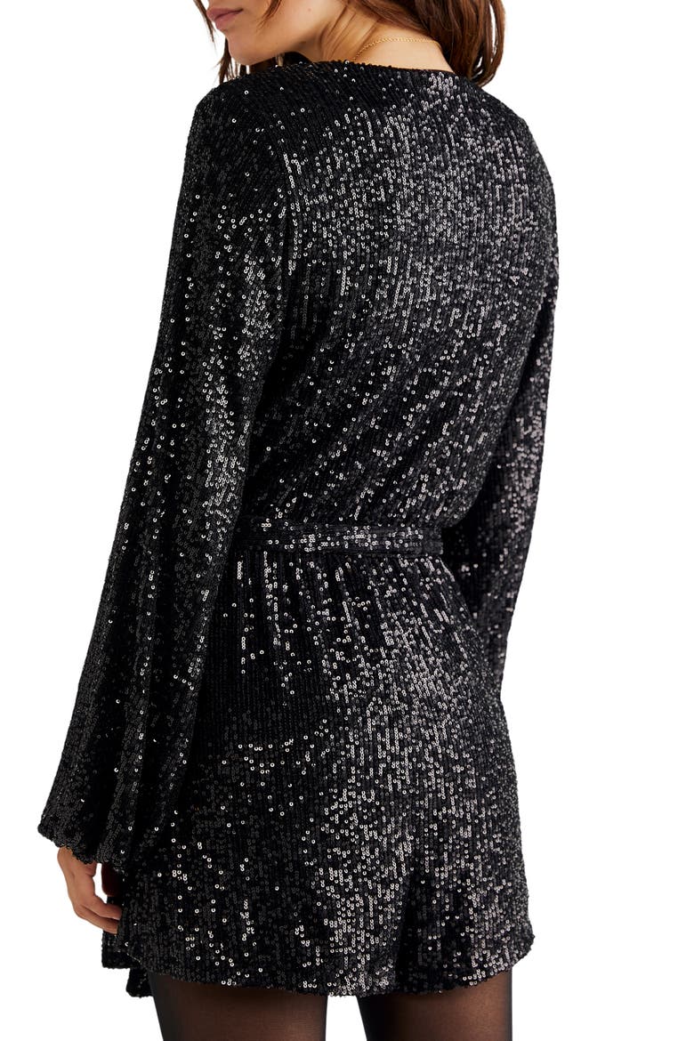 Christa Sequin Long Sleeve Romper, Alternate, color, BLACK
