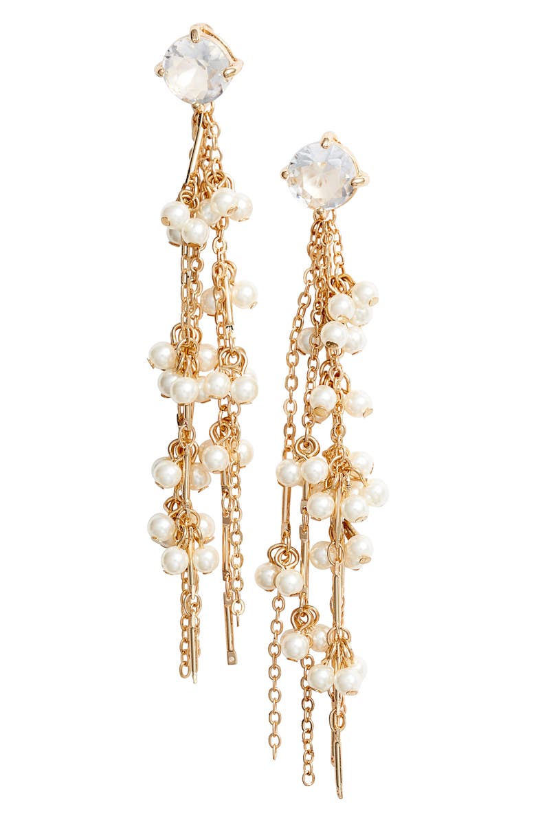 Rachel Parcell Rachel Parrcell Imitation Pearl Cluster Linear Drop Earrings, Main, color,