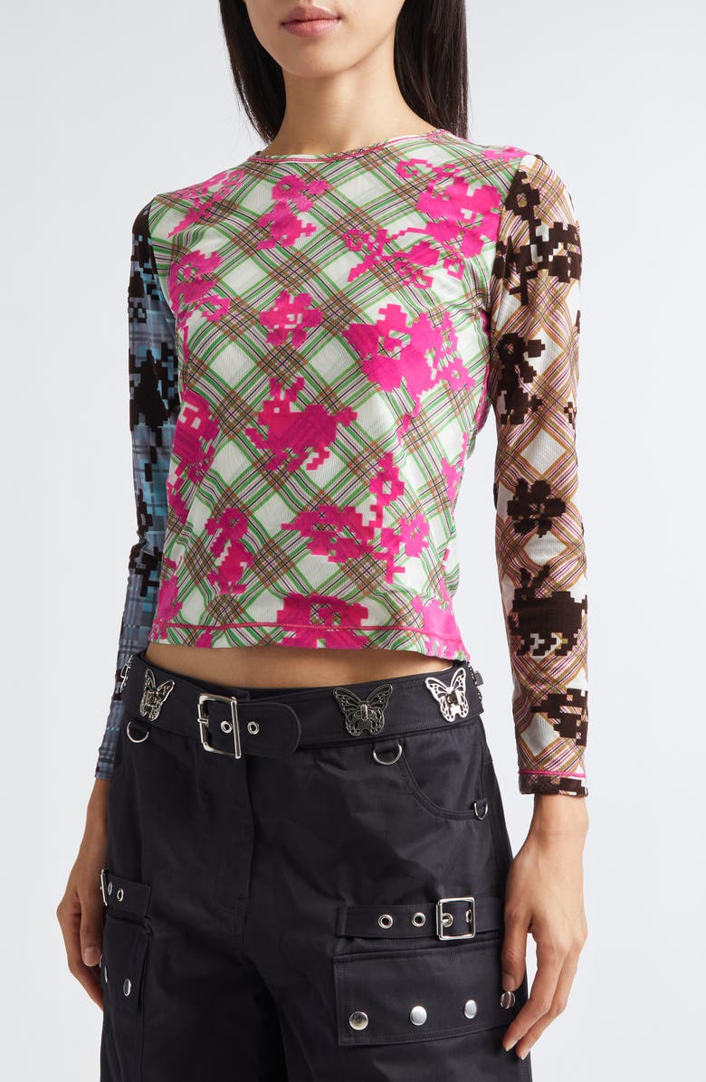 Chopova Lowena Pixel Bunny Flocked Mesh Top, Alternate, color, Green/ Blue/ Pink/ Black