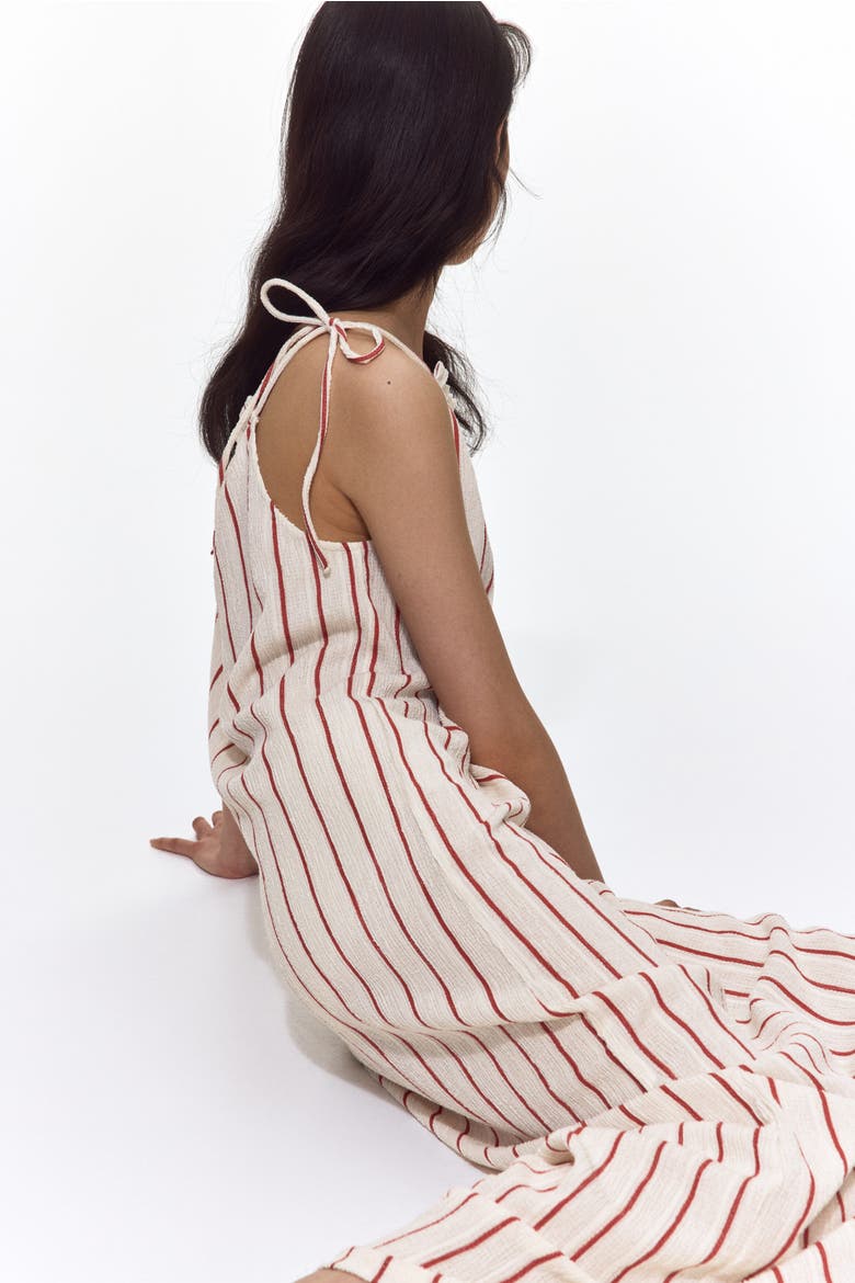Crinkled Tie-strap Dress, Alternate, color, Cream/striped