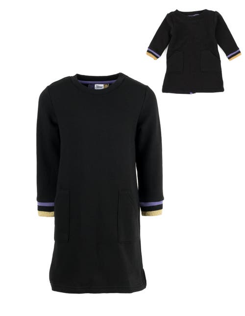 Leveret Girls Sweatshirt Dress With Matching Doll Dress In Black