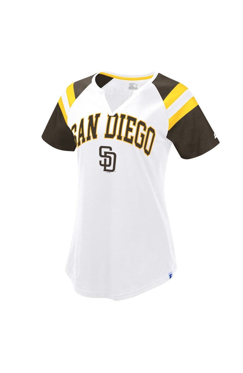 STARTER Women's Starter White/Brown San Diego Padres Game On Notch Neck Raglan T-Shirt, Main, color, 