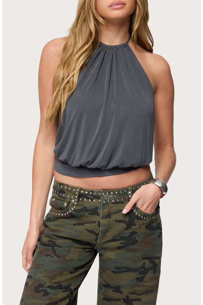 Kammy Halter Open Back Crop Top, Main, color, GRAY