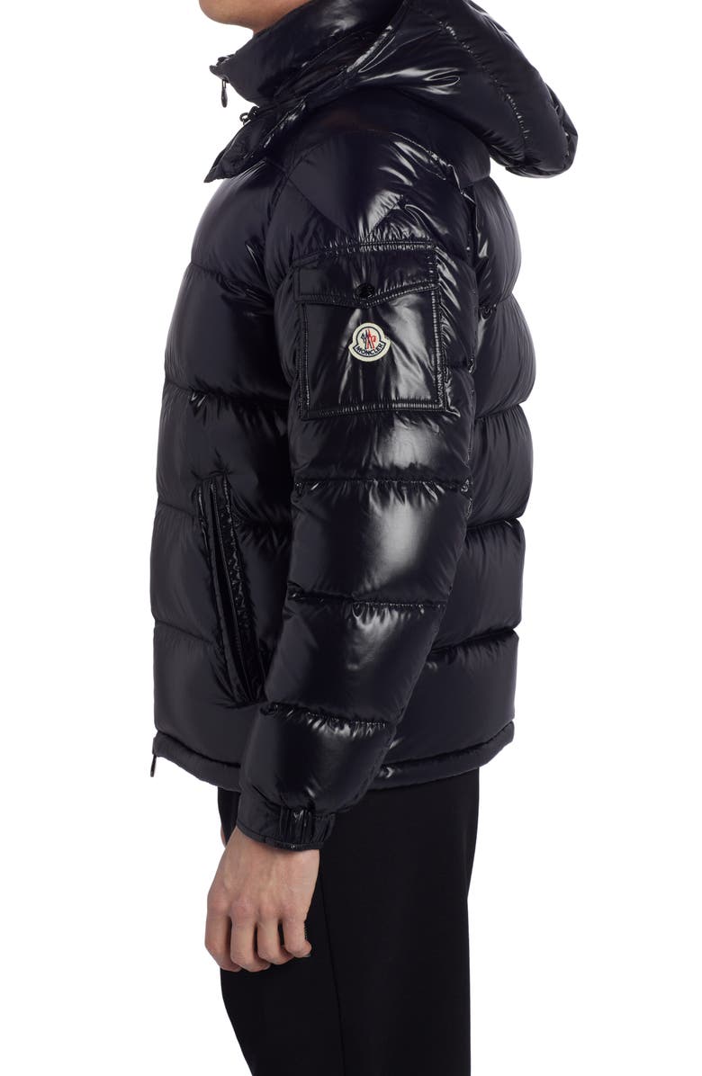 Moncler Maya Lacquered Down Jacket, Alternate, color, Black/ Black