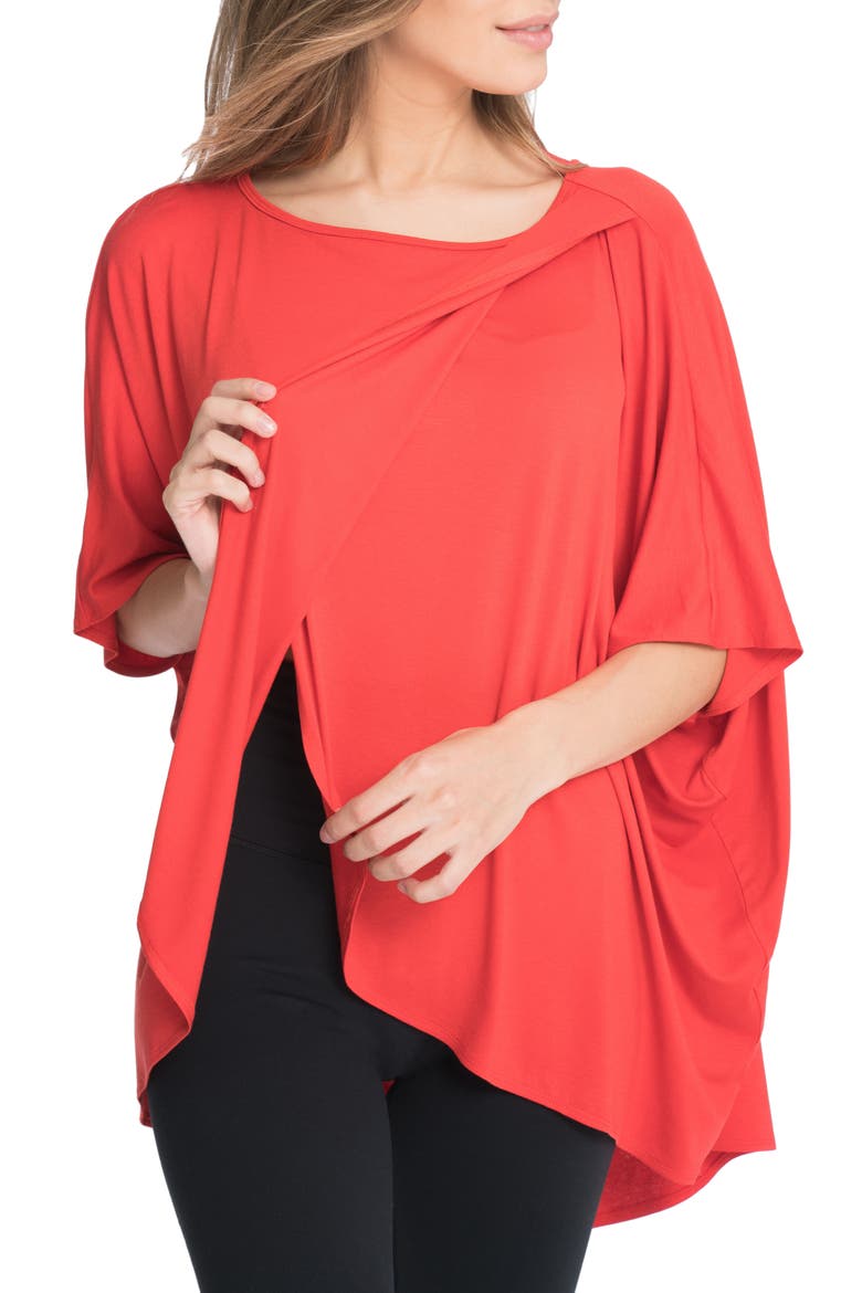 Draped Maternity/Nursing Top, Main, color, FLAME