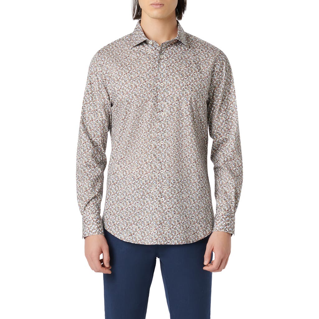 Bugatchi Axel Leaf Print Stretch Button-up Shirt In Copper