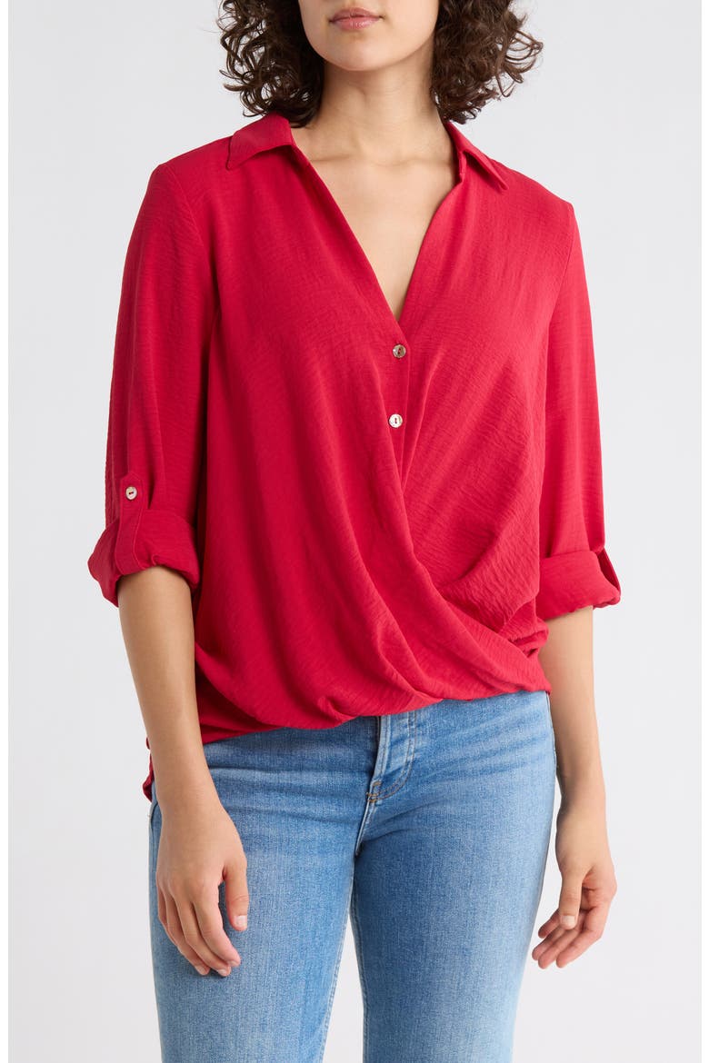 Surplice Long Sleeve Wrap Top, Main, color, RED