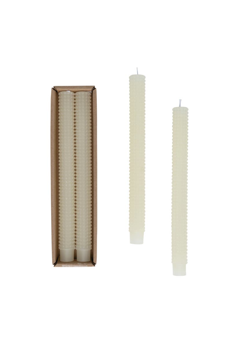 Unscented Hobnail Taper Candles in Box, Set of 2, Cream, Main, color, Cream