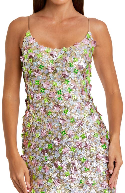 Mac Duggal Sleeveless Floral Paillette Embellished Mesh Gown In Pastel Multi