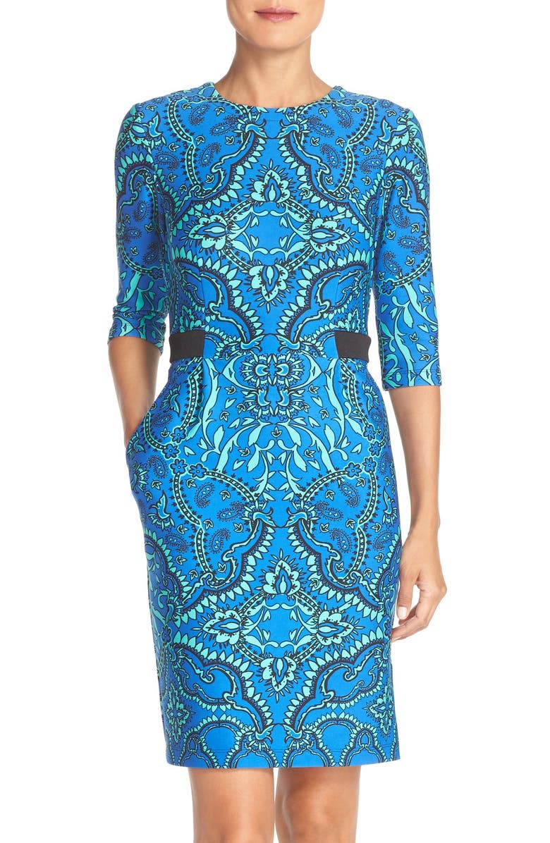 Gabby Skye Print Scuba Fit & Flare Dress, Main, color, 