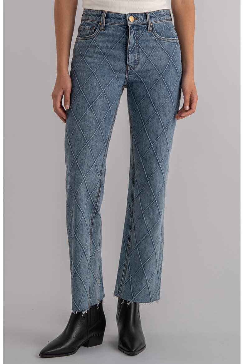 Kelsey Fab Ab Diamond Print Raw Hem Ankle Flare Jeans, Main, color, ABLOOM