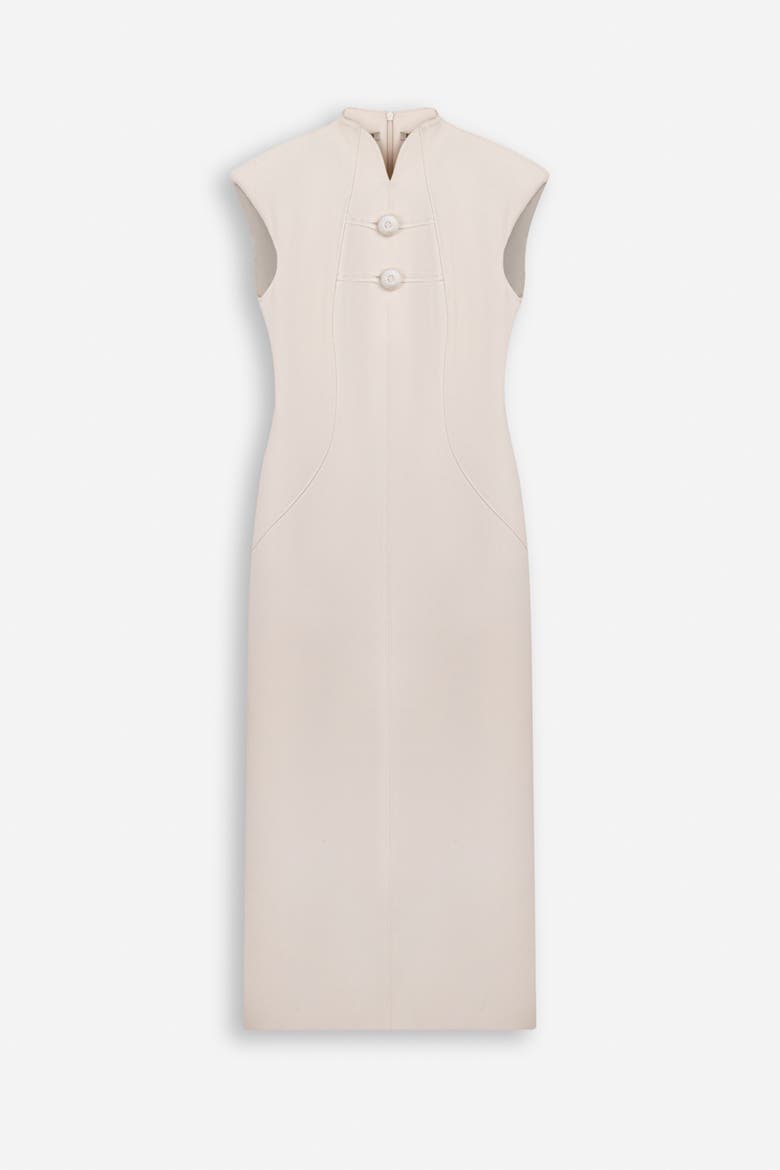 Padded Shoulder Button Detail Maxi Dress, Alternate, color, Ivory
