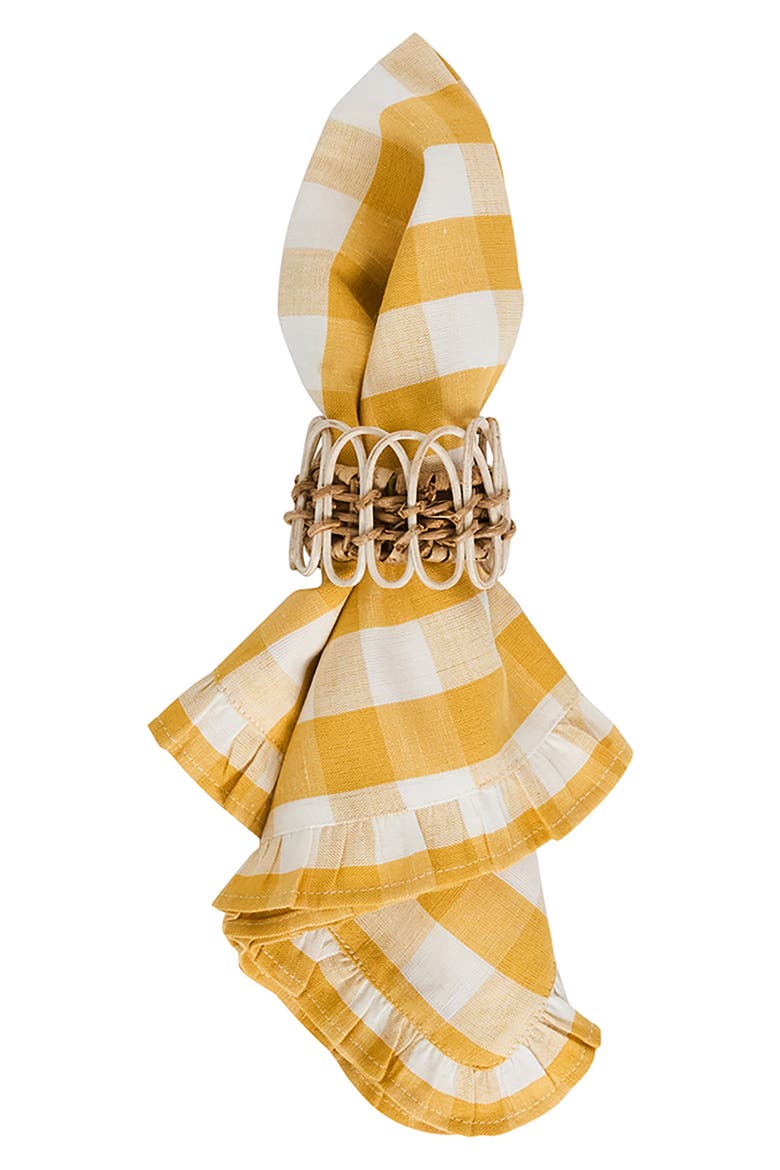 Gingham Ruffle Set of 4 Cotton & Linen Napkins, Alternate, color, SUNSHINE