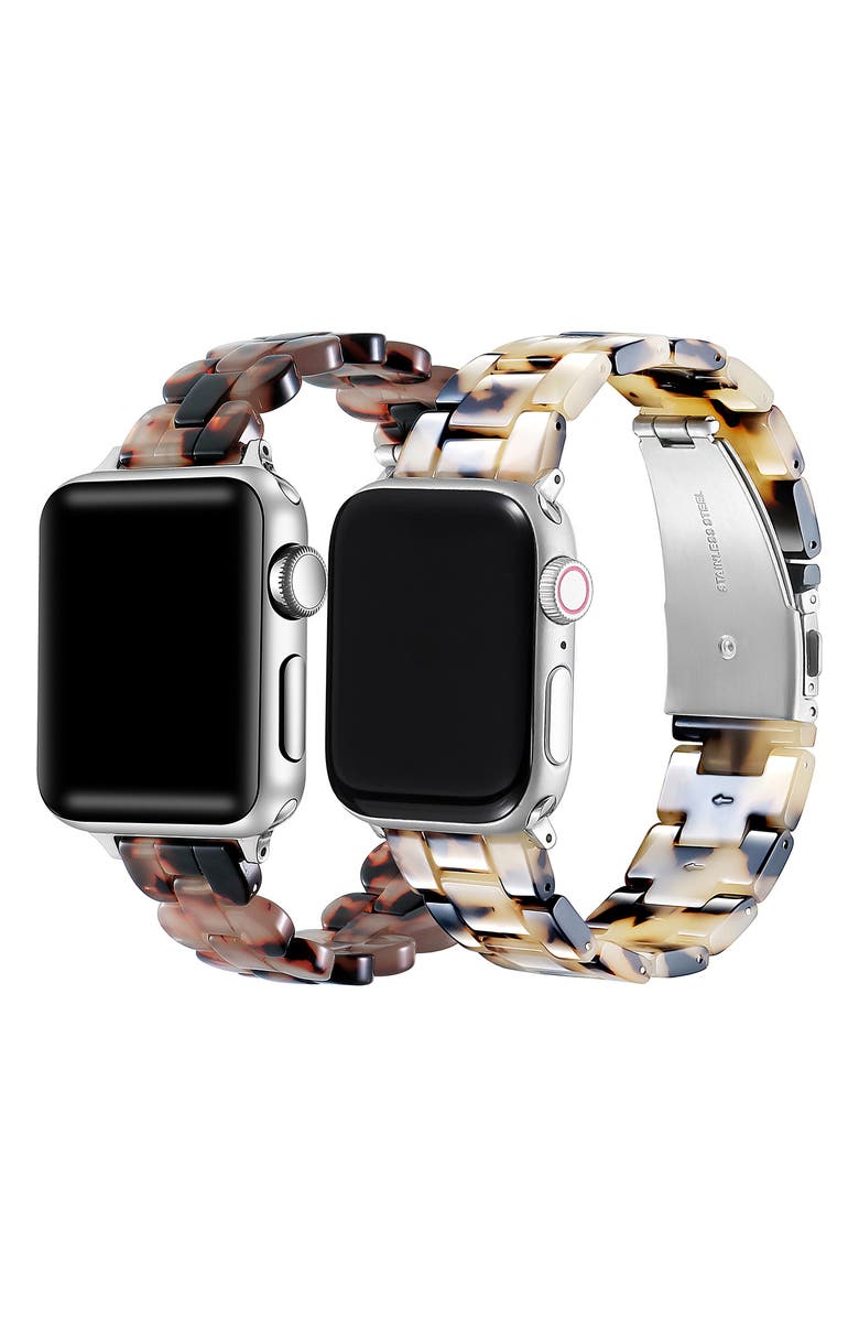 The Posh Tech Assorted 2-Pack Resin Apple Watch<sup>®</sup> Watchbands, Alternate, color, Dark Tortoise/ Light Tortoise
