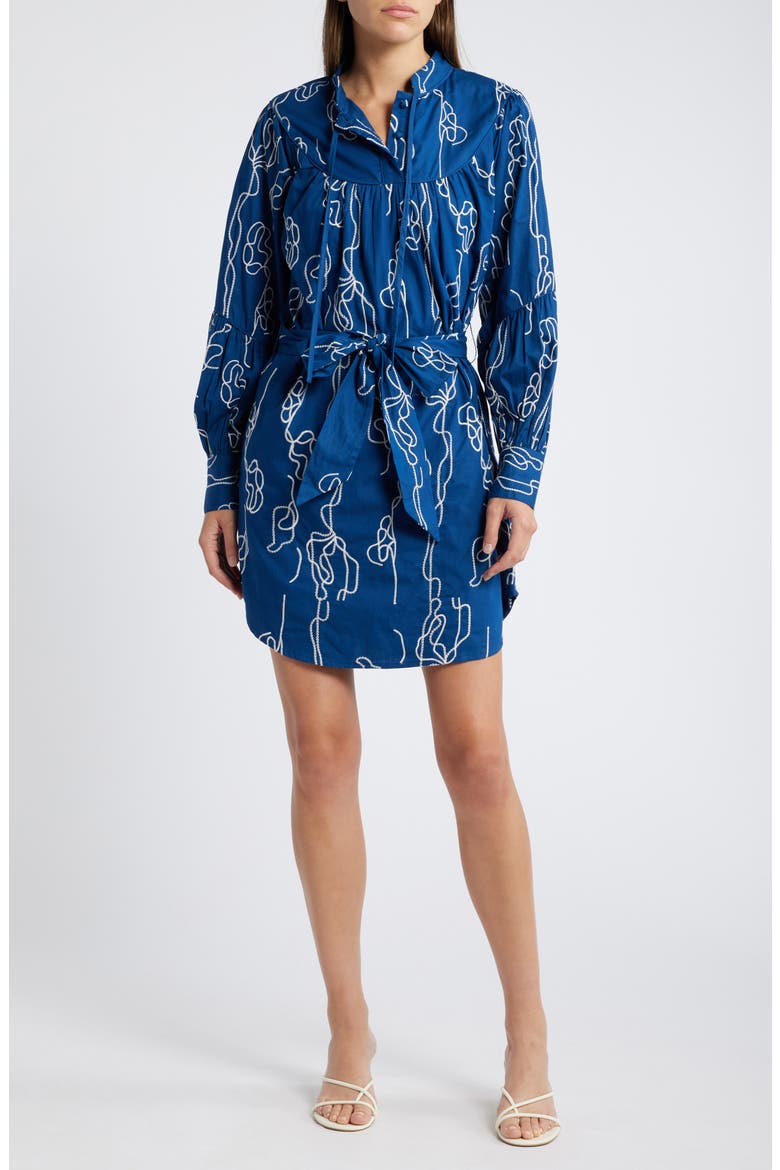 Amelie Embroidered Long Sleeve Shirtdress, Main, color, NAVY/ WHITE