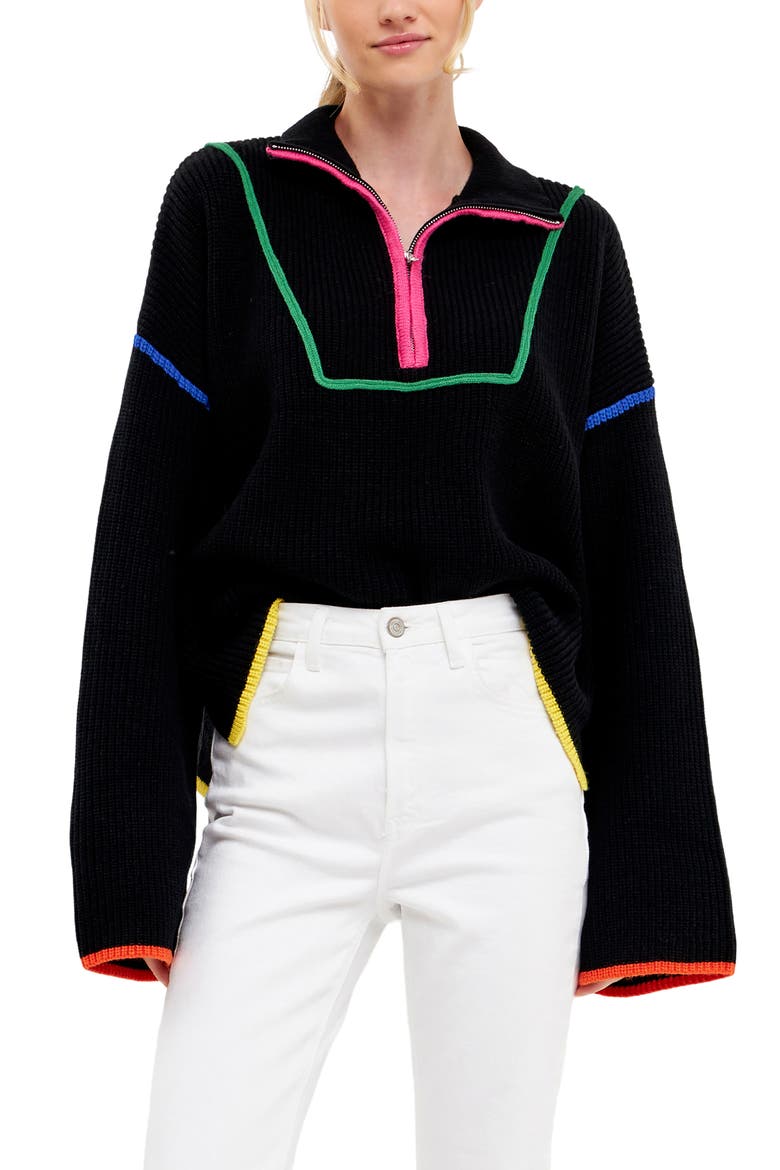 Color Accent Half-Zip Pullover, Alternate, color, BLACK MULTI