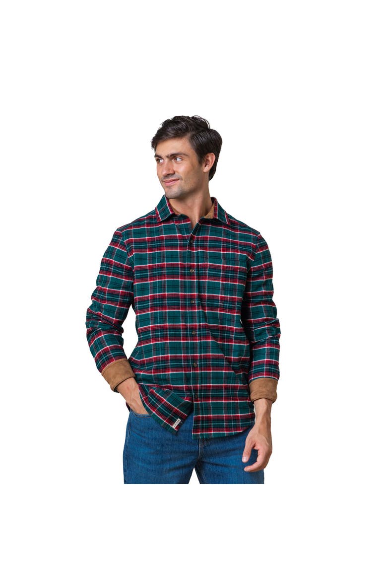 Men's Organic Flannel Shirt with Suede Detail, Main, color, Festive Green Plaid
