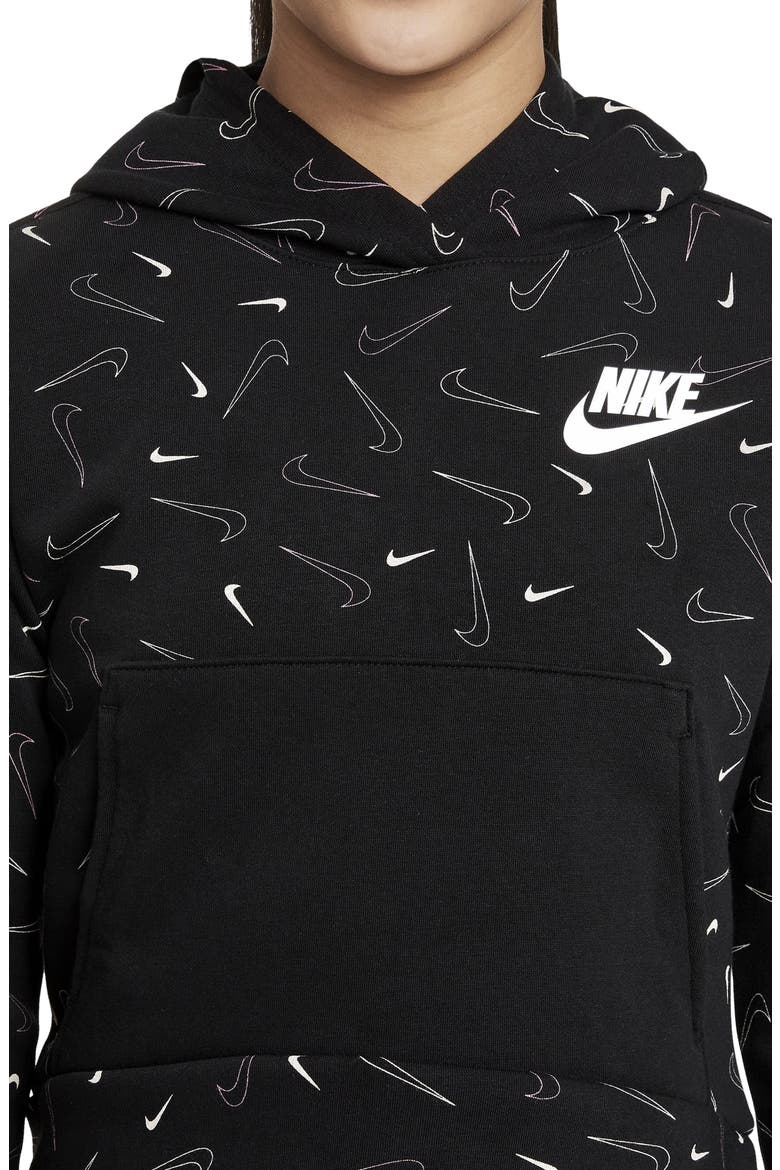 Sportswear Kids' Print Fleece Hoodie, Alternate, color, BLACK/ WHITE