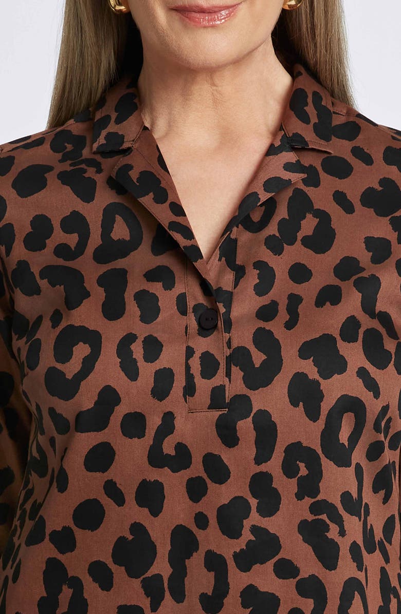 Foxcroft Sloane Animal Print Popover Shirtdress, Alternate, color, Macchiato/ Black