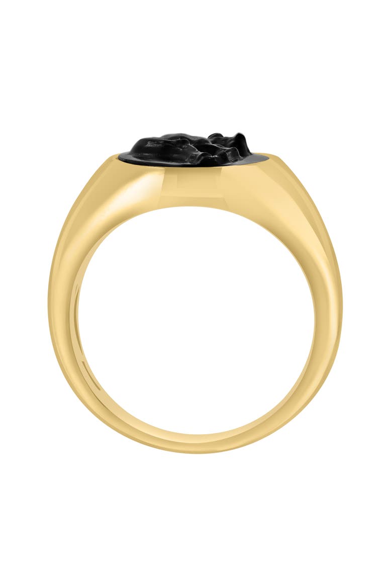 14K Gold Plated Sterling Silver Onyx Horse Signet Ring, Alternate, color, BLACK