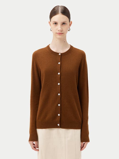 Gobi Mongolian Cashmere Crew Neck Cardigan In Chipmunk