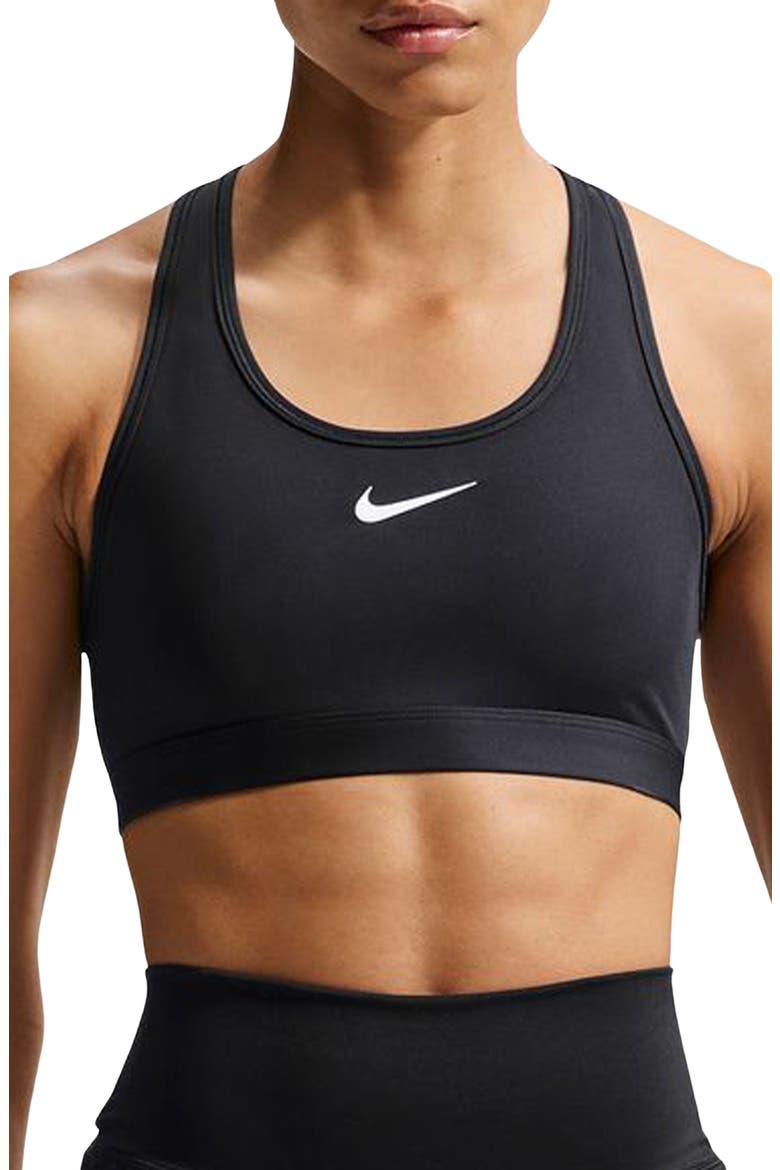 Swoosh Medium Support Dri-FIT Unpadded Sports Bra, Main, color, BLACK/ WHITE