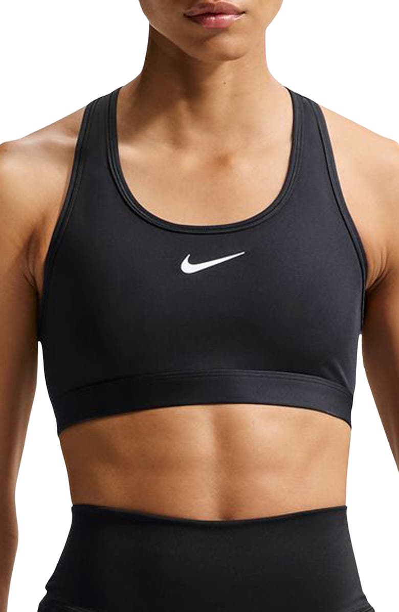 Nike Swoosh Medium Support Dri-FIT Unpadded Sports Bra, Main, color, Black/ White