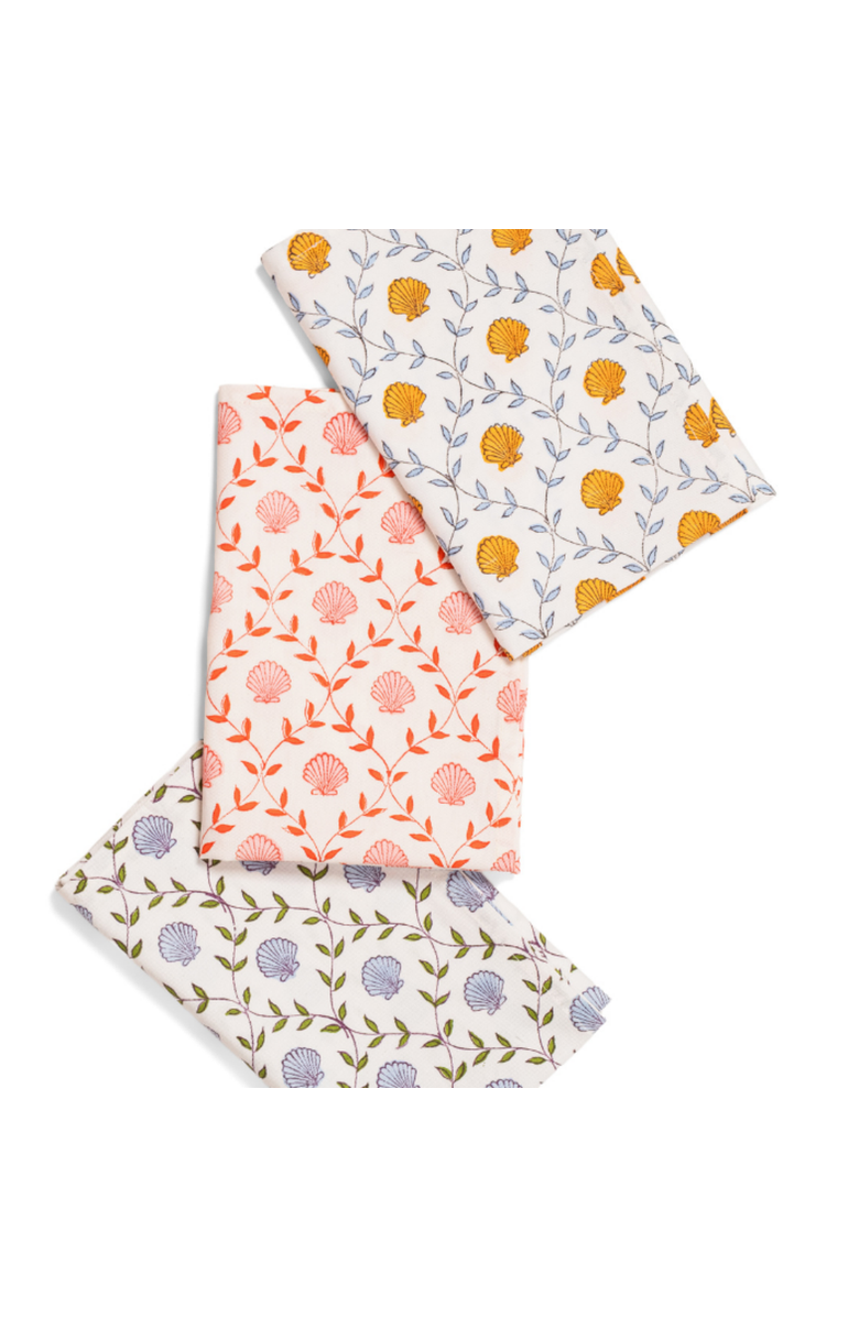 Inner Child Seashell Blockprint Napkins - Set of 4, Alternate, color, Blue