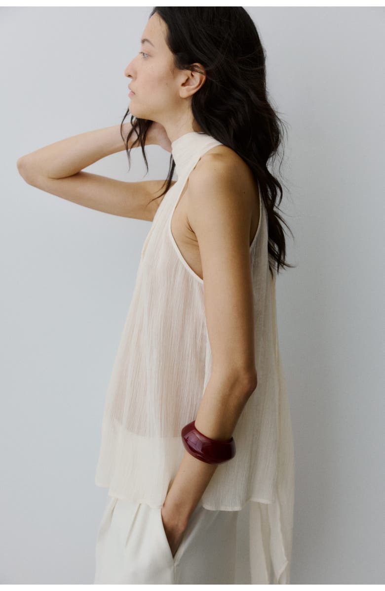 H&M Scarf-collar Chiffon Top, Alternate, color, Cream