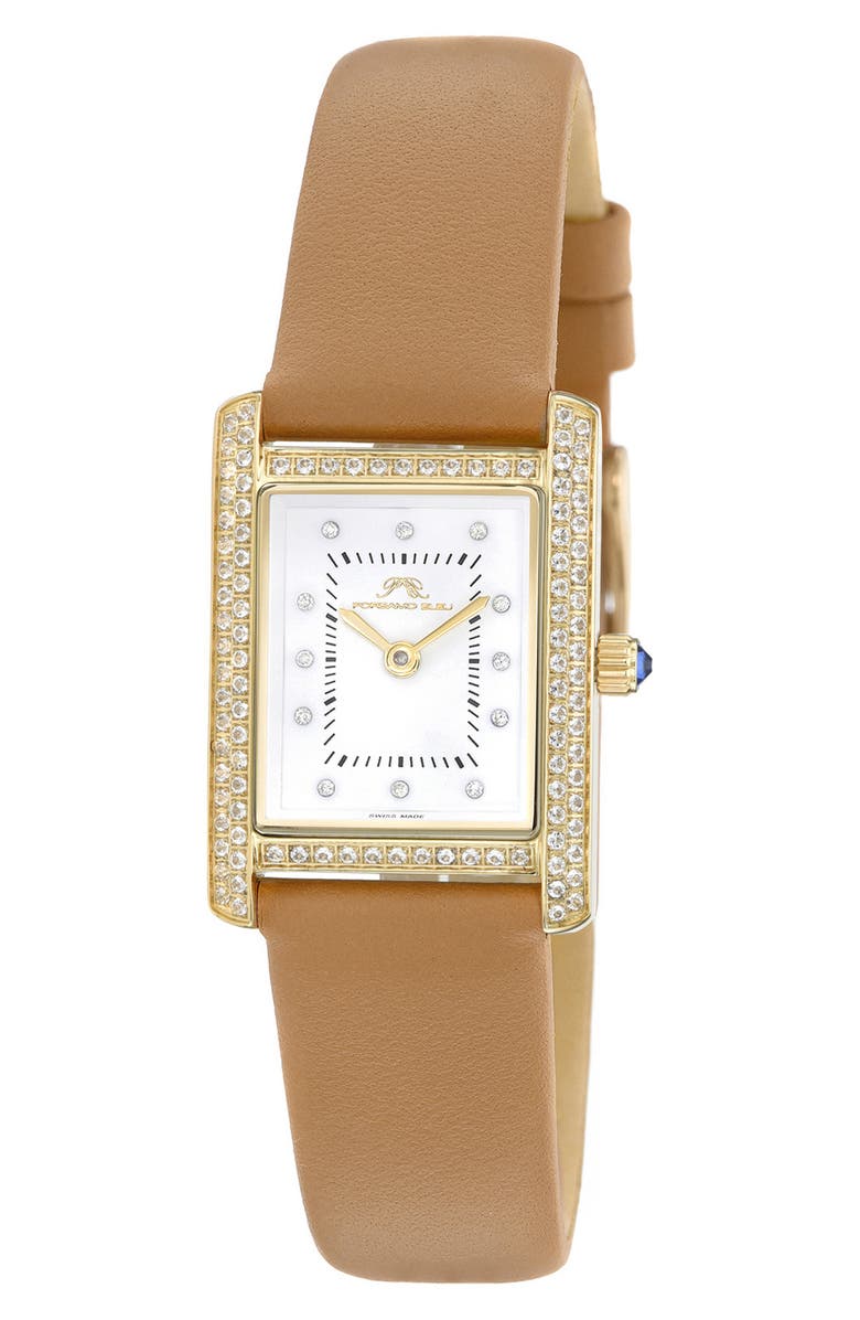 PORSAMO BLEU Karolina Diamond & Topaz Leather Strap Watch, 30mm, Main, color, Beige
